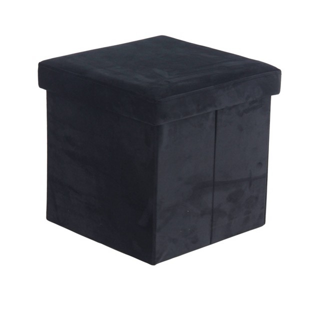 Storage Stool Foldable Black Polyester Black Olivia amp May