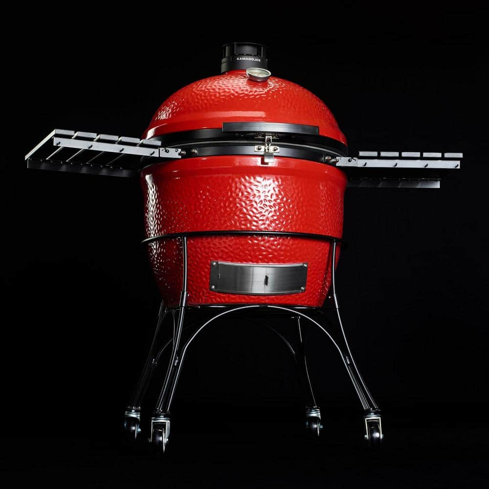 Kamado Joe Big Joe II 24 in. Charcoal Grill in Red with Cart, Side Shelves, Grate Gripper, and Ash Tool BJ24RHC