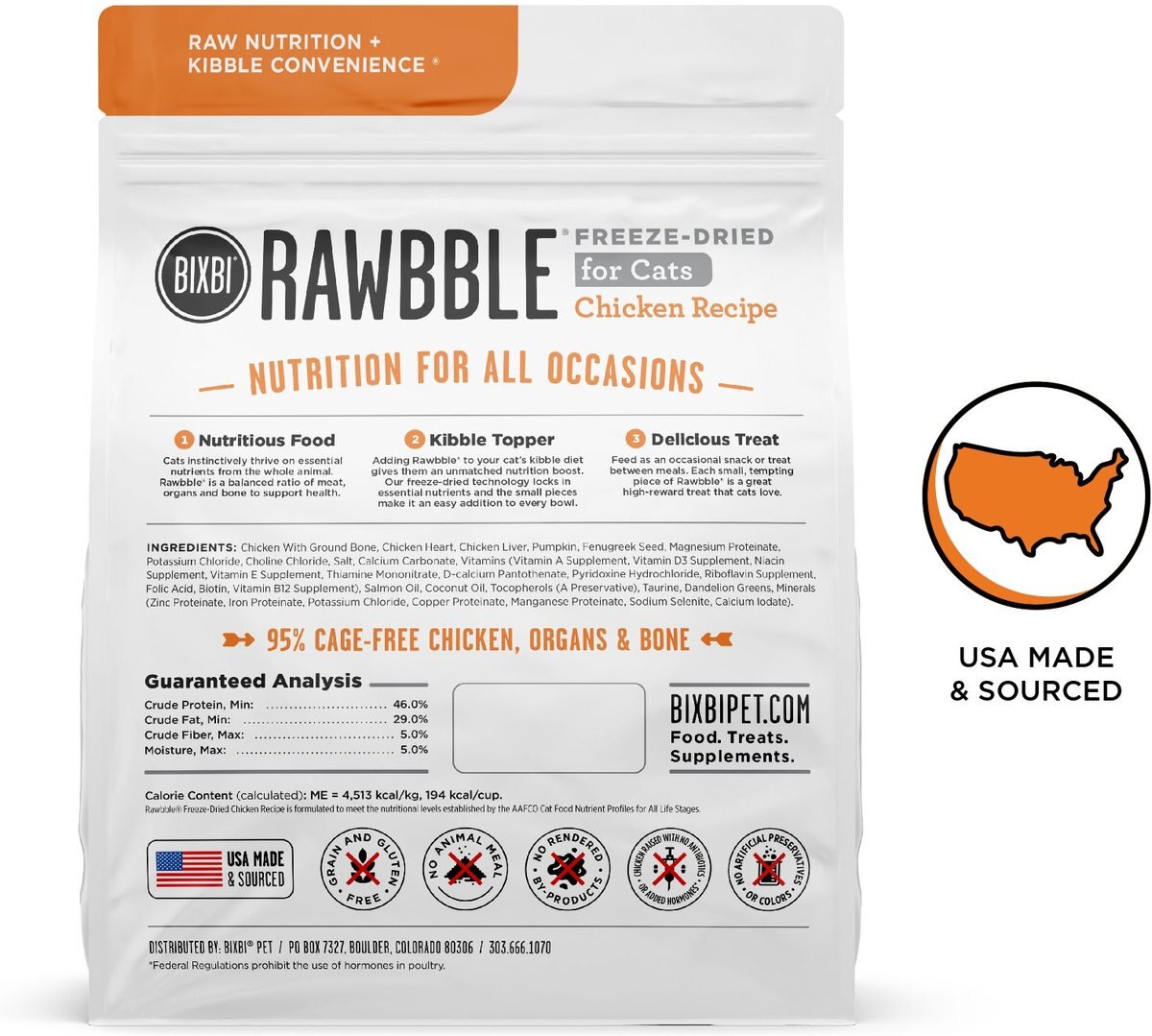 BIXBI RAWBBLE Chicken Recipe Grain-Free Freeze-Dried Cat Food