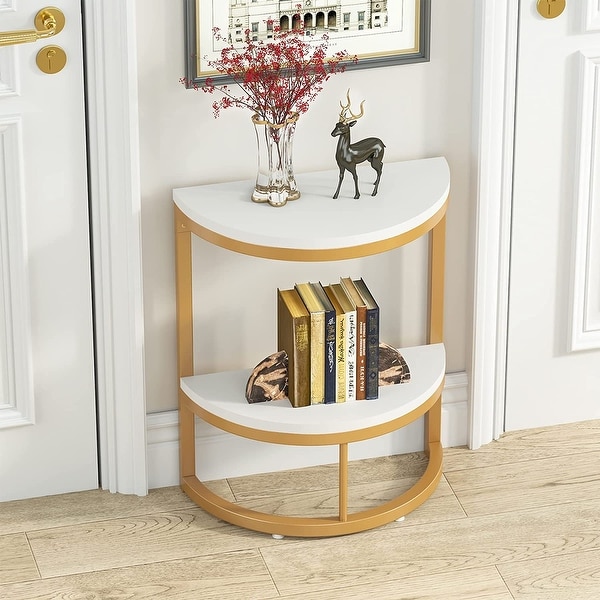 Narrow End Table Half Round with Metal Frame， Slim C Table