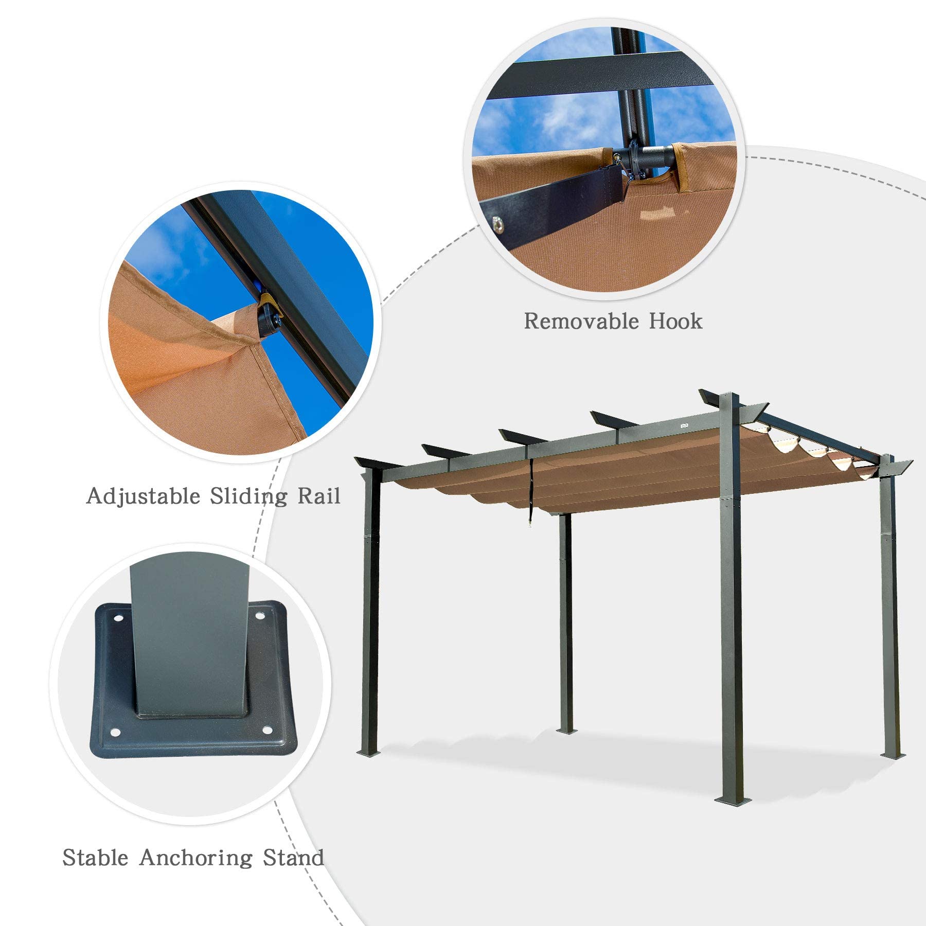 10' x 13' Outdoor Retractable Pergola with Weather-Resistant Canopy Aluminum for Garden, Porch, Gazebo, Grape Trellis Pergol