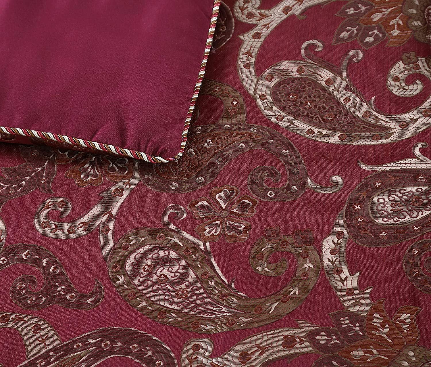 Chezmoi Collection Adelle 7-Piece Burgundy Paisley Jacquard Comforter Set， King