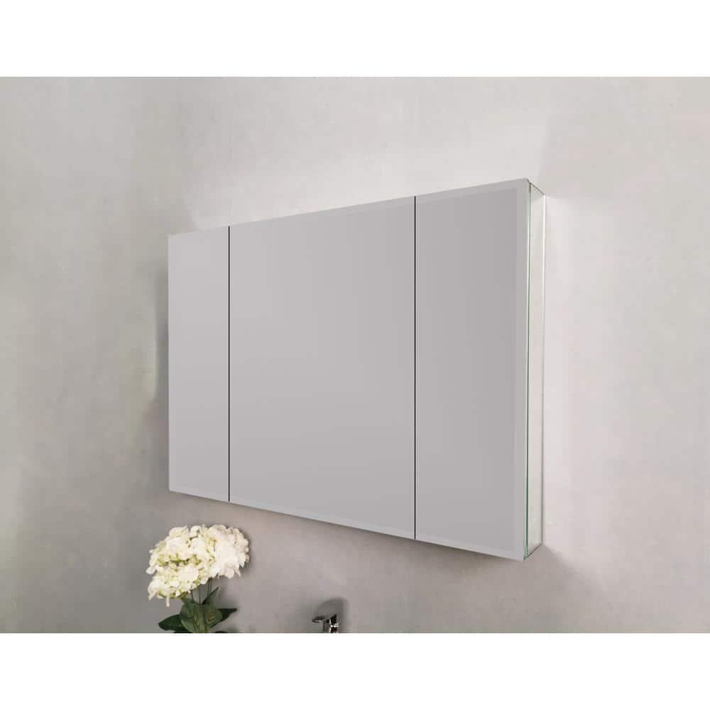 36 in W x 26 in H Large Rectangular Silver Aluminum Recessed Surface Mount Medicine Cabinet with Mirror