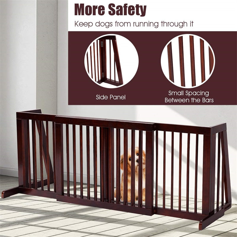 Freestanding Pet Gate Expandable Wood Dog Gate 28''- 80'' Adjustable Step Over Pet Fence for Indoor