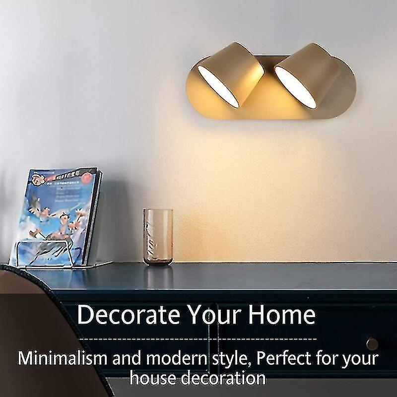 2023-modern  Led 14w Wall Sconce 2 Lights， Nordic Gray Adjustable Double Head Wall