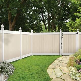 Veranda Roosevelt 6 ft. H x 8 ft. W Two-Toned White and Sand Vinyl Privacy Fence Panel Kit 73024519