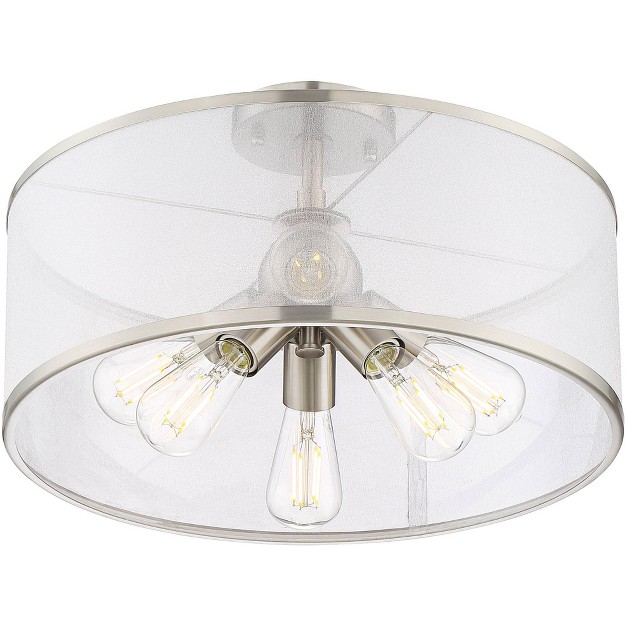 Wide Brushed Nickel 6 light Led Organza Sheer Drum Shade For Bedroom House