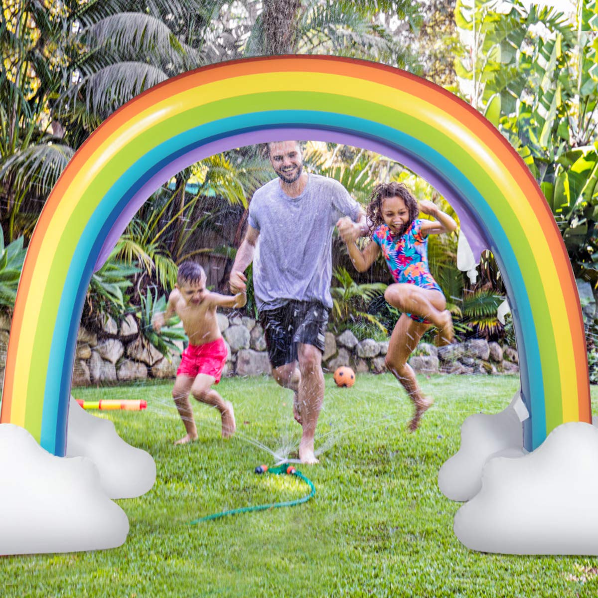 Inflatable Rainbow Sprinkler, Over 6 Feet Long, Outside Yard Summer Toy for Boys Girls