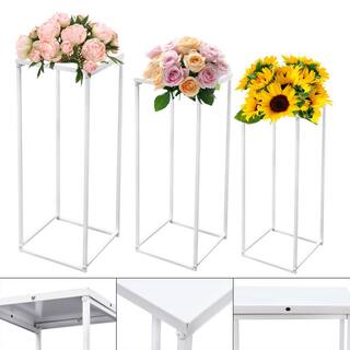 YIYIBYUS 24 in. x 26 in. x 28 in. Tall IndoorOutdoor White Metal Flower Pot Plant Stand (Set of 3) OT-ZJGJ-5172