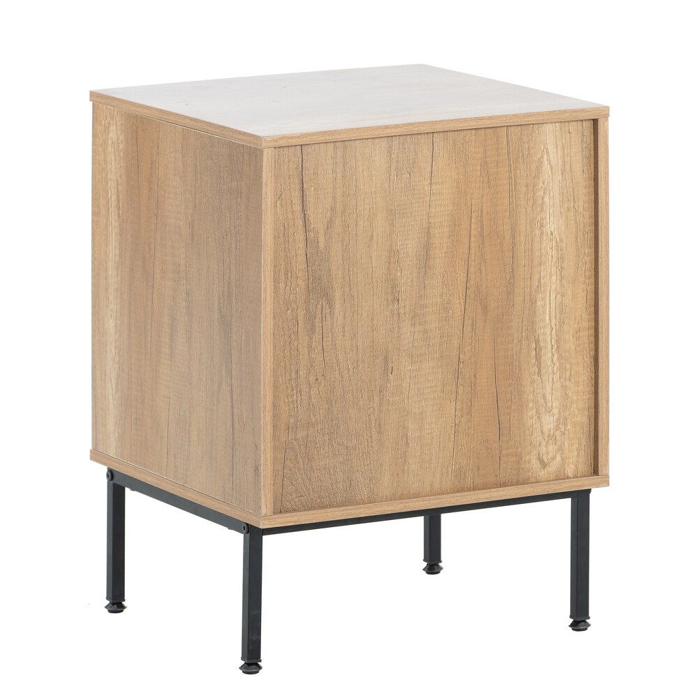 Nightstand Storage End Table with Rattan Door