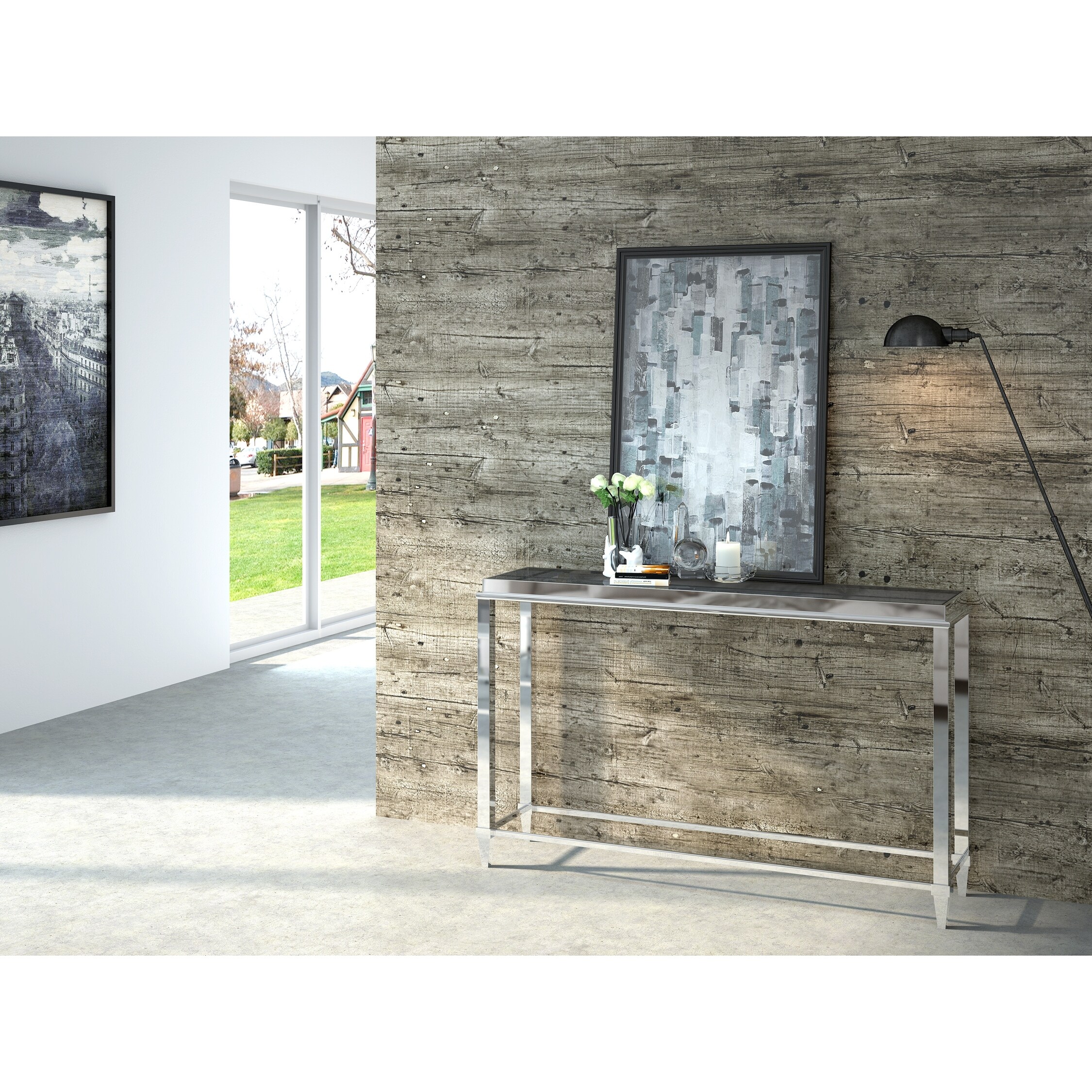 Modrest Agar Modern Glass and Stainless Steel Console Table