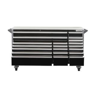 Husky 72 in. W x 24.6 in. D Professional Duty 20-Drawer Mobile Workbench Cabinet with Stainless Steel Top in Black HPRO72MWC20BLK