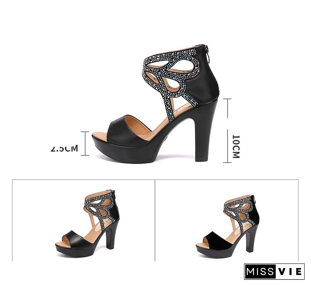 Open Toe Rhinestone Platform Shoes Ladies Summer Elegant Office Party High Heels Gladiator Sandals Plus Size 32-43