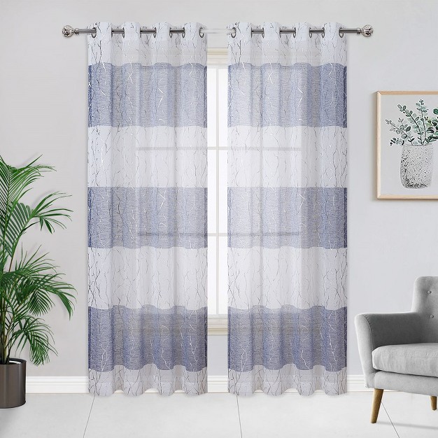 Trinity Silver Tree Branch Pattern Semi Sheer Curtains