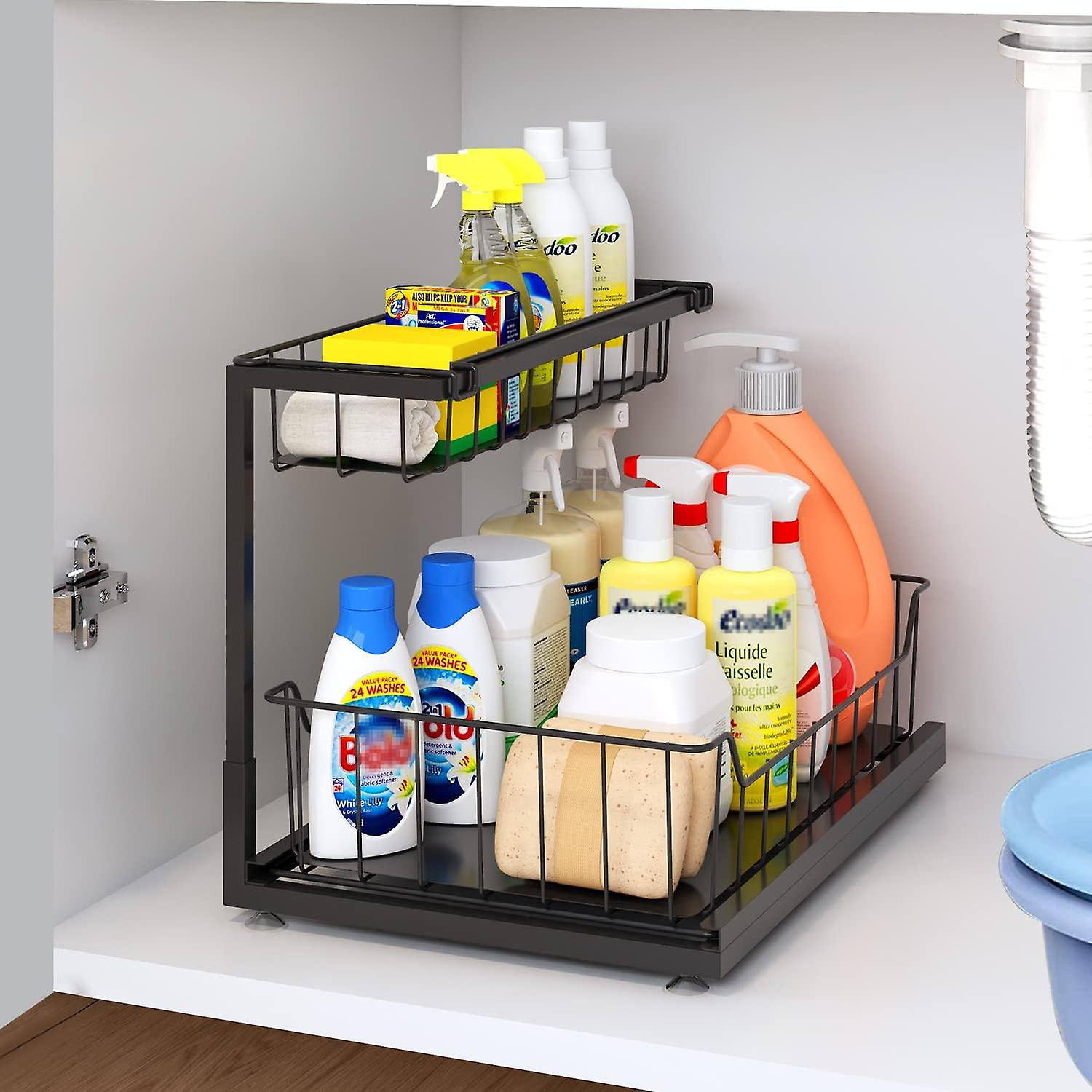 Under Sink Organizers， 2-tier Metal Put Out Under Kitchen Sink Organizers And Storage， Sliding Shelf Cabinet Organizer For Kitchen， Bathroom， Sk， Etc