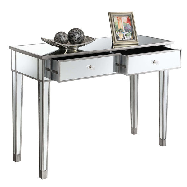 Gold Coast Antique Silver Mirrored Two-Drawer Desk Console Table