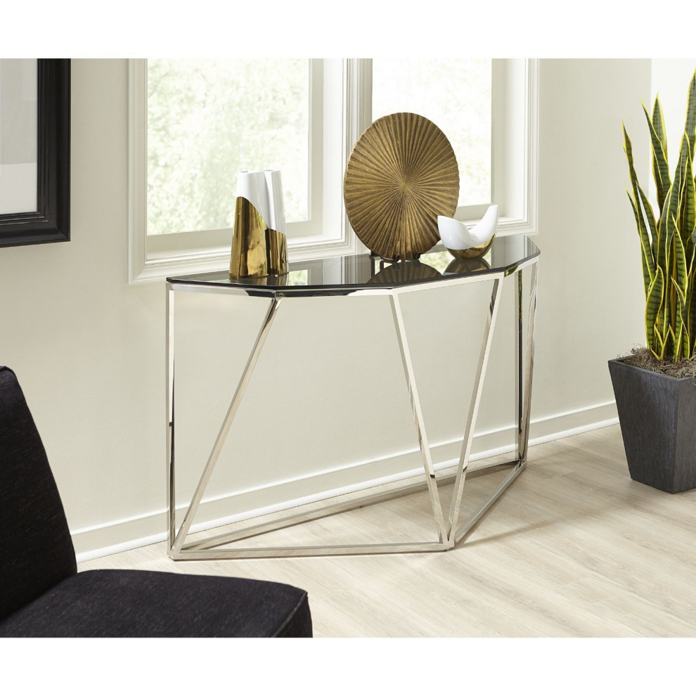 Modus Aria Smoked Glass and Polished Stainless Steel Console Tbl   Multi   Contemporary   Console Tables   by AMOC  Houzz