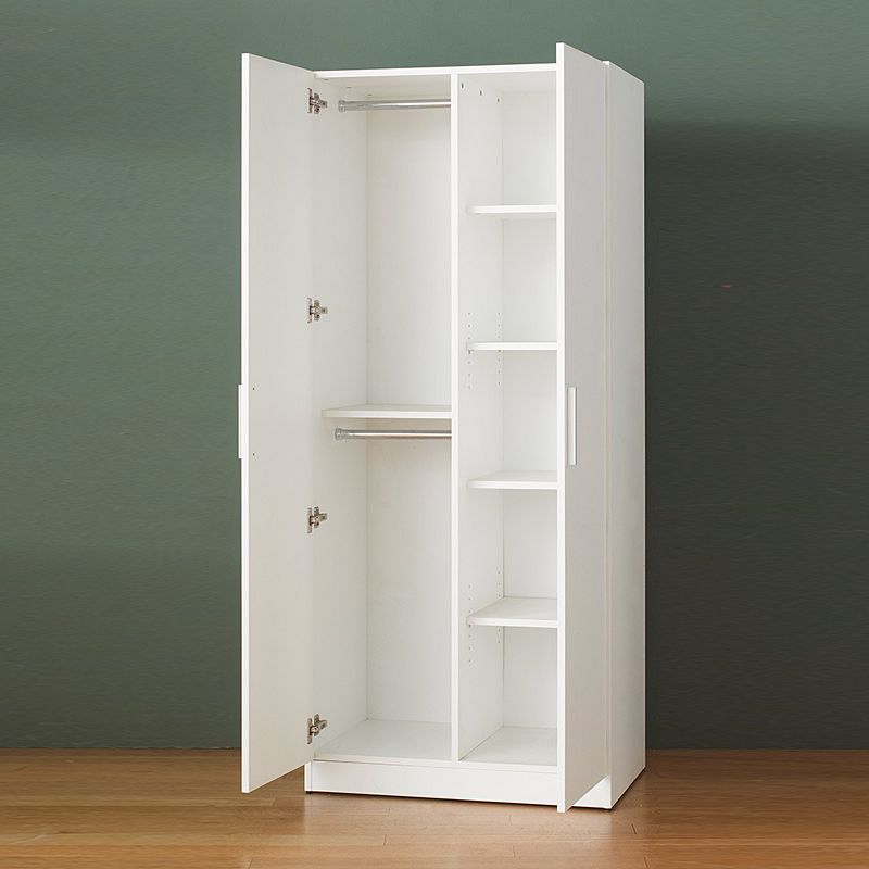 F.C Design Klair Living Contemporary Wood Closet with Hanging Bars and Five Shelves in White