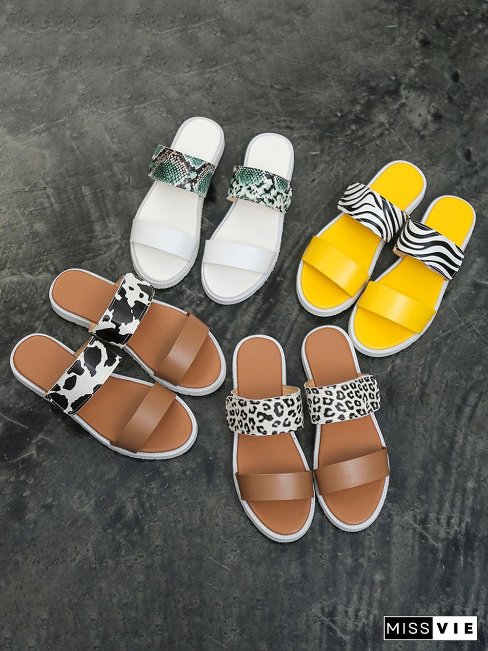 Leopard Print Snake Print Zebra Print Cow Print Strap Casual Slippers