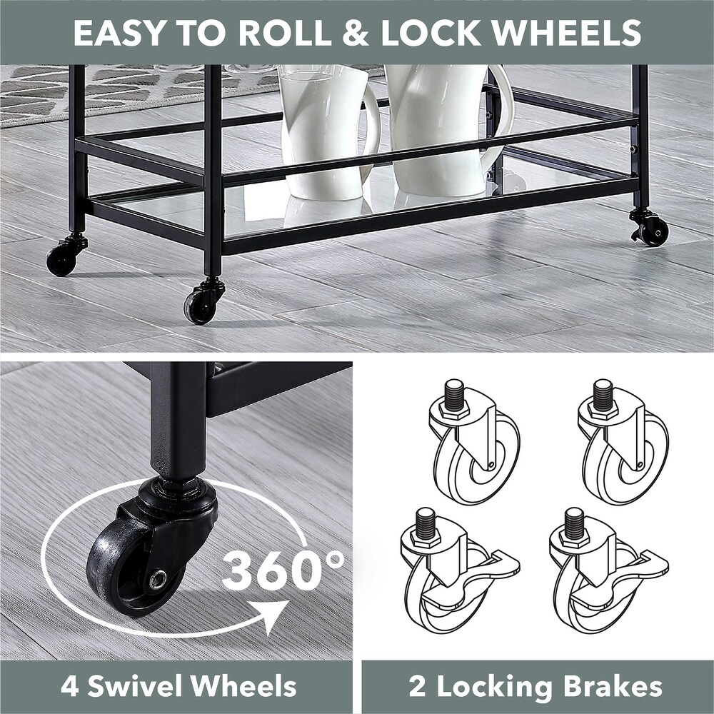FirsTime   Co. Francesca Bar Cart  Metal Frame  Wood/Glass Top