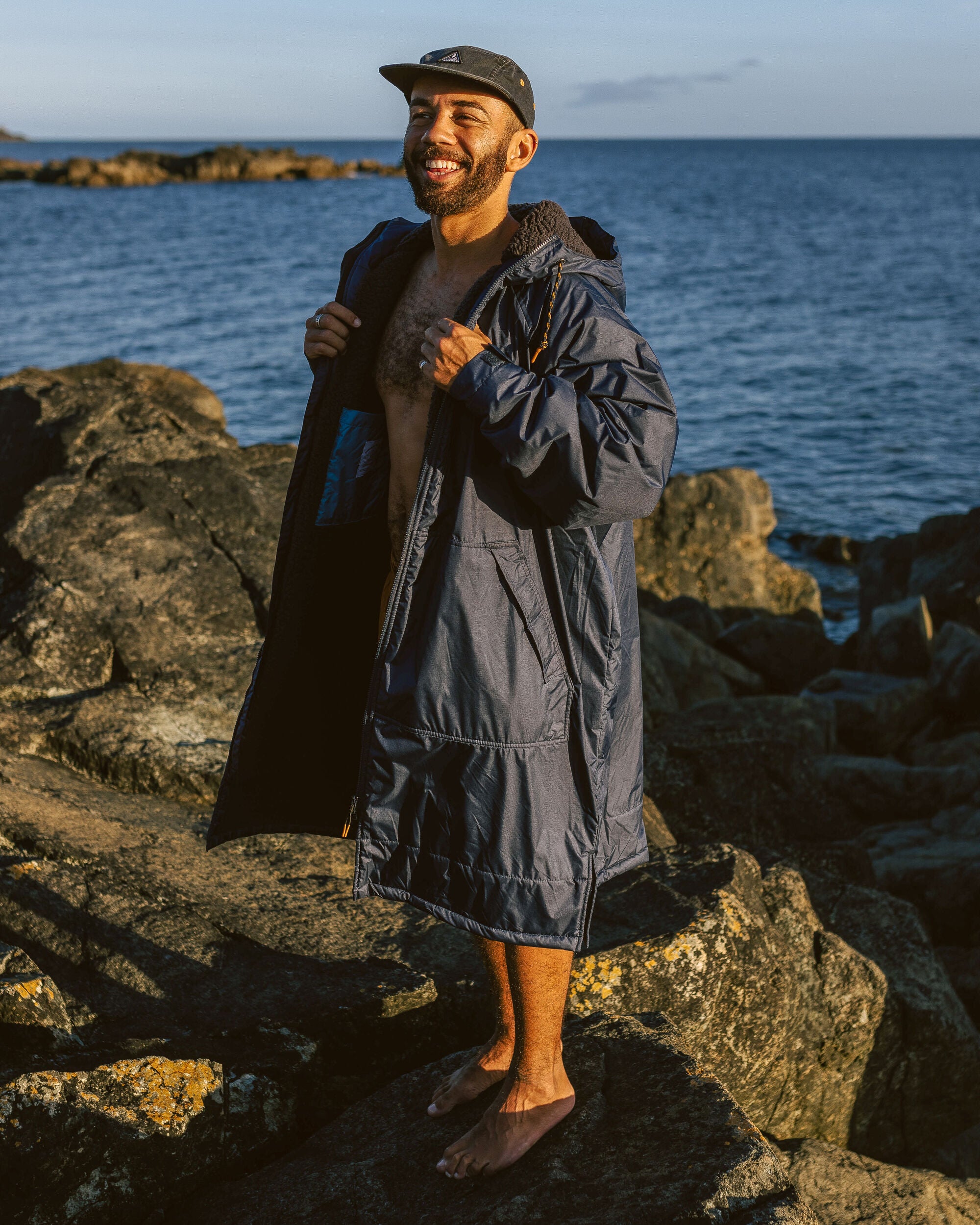 Waves Recycled Sherpa Lined Changing Robe - Rich Navy