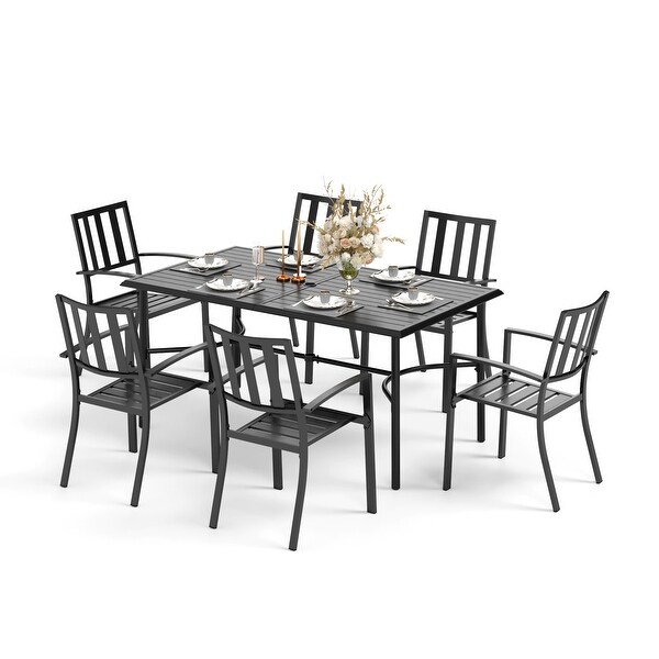 MAISON ARTS 7Piece Metal Patio Dining Set With 1 Rectangular Table and 6 Stackable Dining Chairs