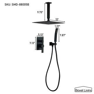 Boyel Living 1-Spray Patterns with 2.5 GPM 12 in. Ceiling Mount Dual Shower Heads with Pressure Balance Valve in Matte Black SMD-88005B