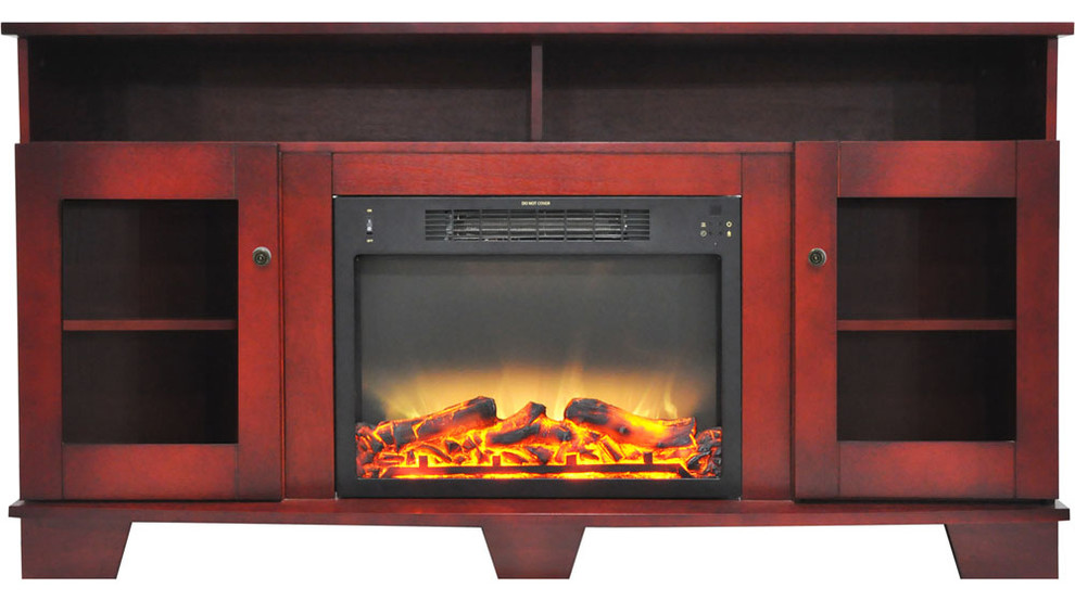 Savona 59 quotElectric Fireplace  Cherry   Transitional   Entertainment Centers And Tv Stands   by BisonOffice  Houzz