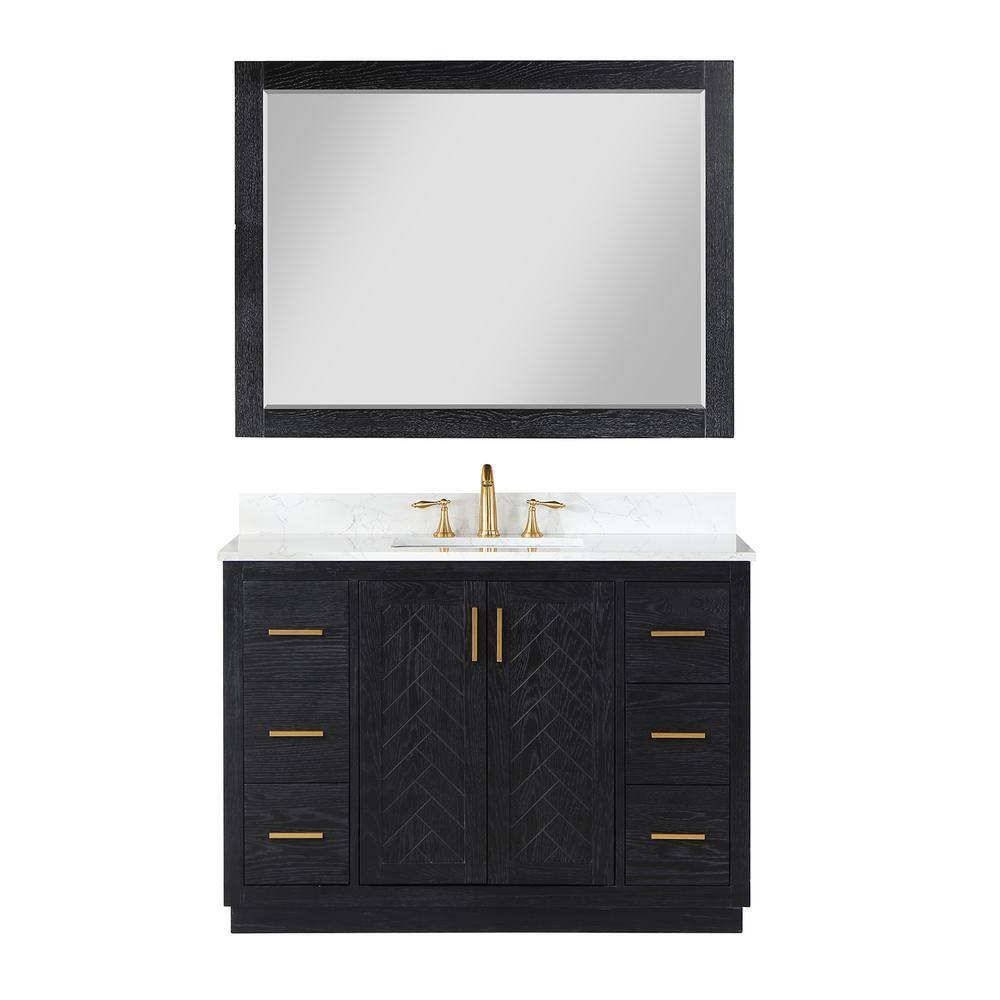 Altair Gazsi 48 in. W x 22 in.D x 34 in. H Single Sink Bath Vanity in Black Oak with White Composite Stone Top and Mirror 543048-BO-GW