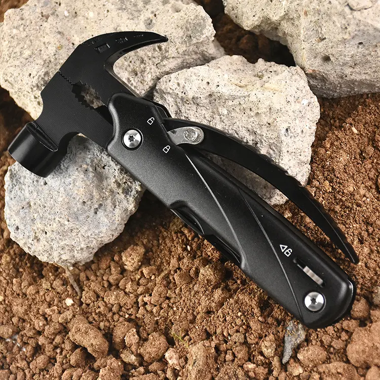 Outdoor portable tool knife pliers mini crook hammer pliers multi purpose folding ground nail hammer Camping tent accessories