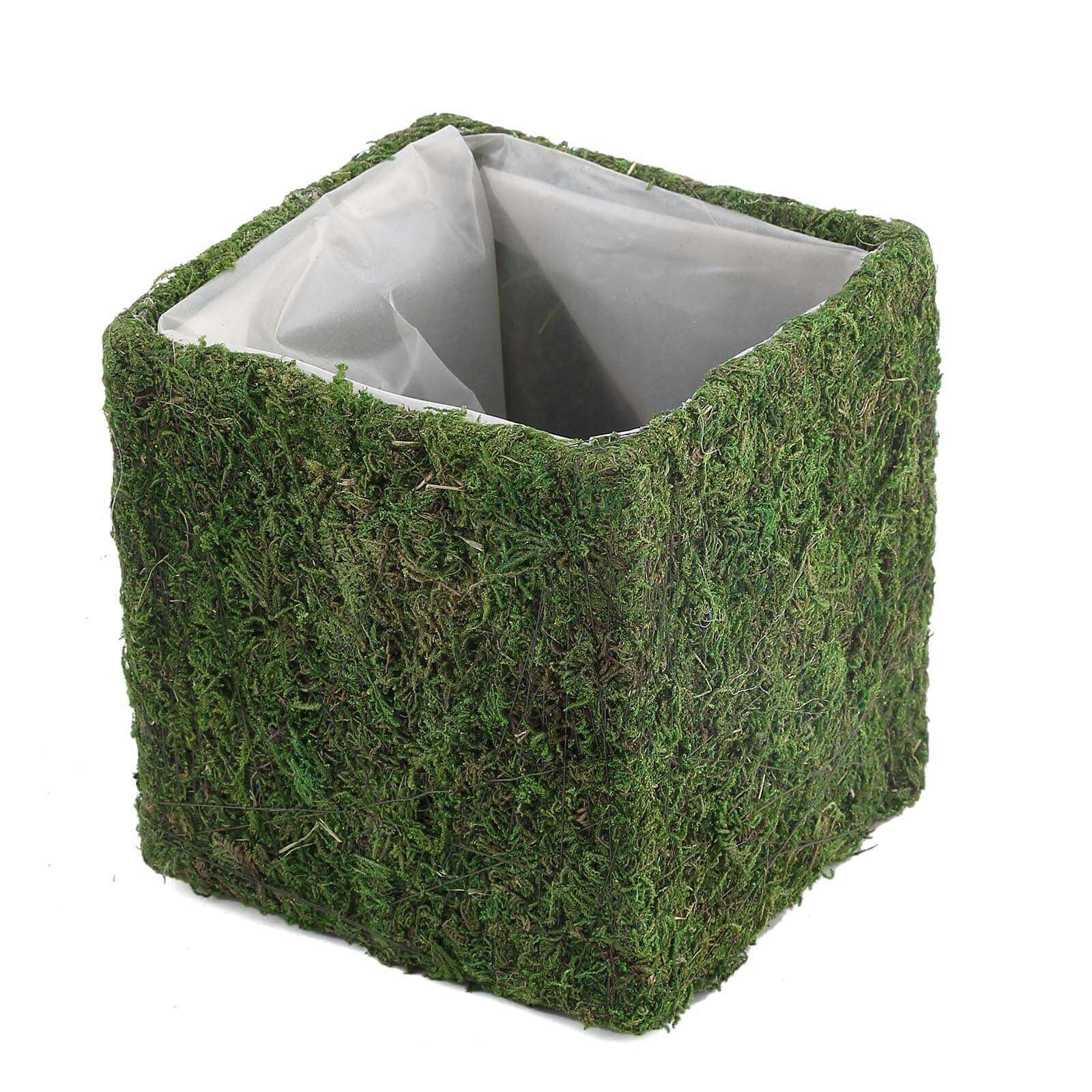 4 Pack Green Preserved Moss Covered Square Planter Boxes, Flower Baskets with Inner Lining 6