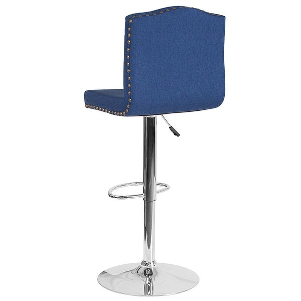 Offex Bellagio Contemporary Adjustable Height Barstool with Accent Nail Trim in Blue Fabric