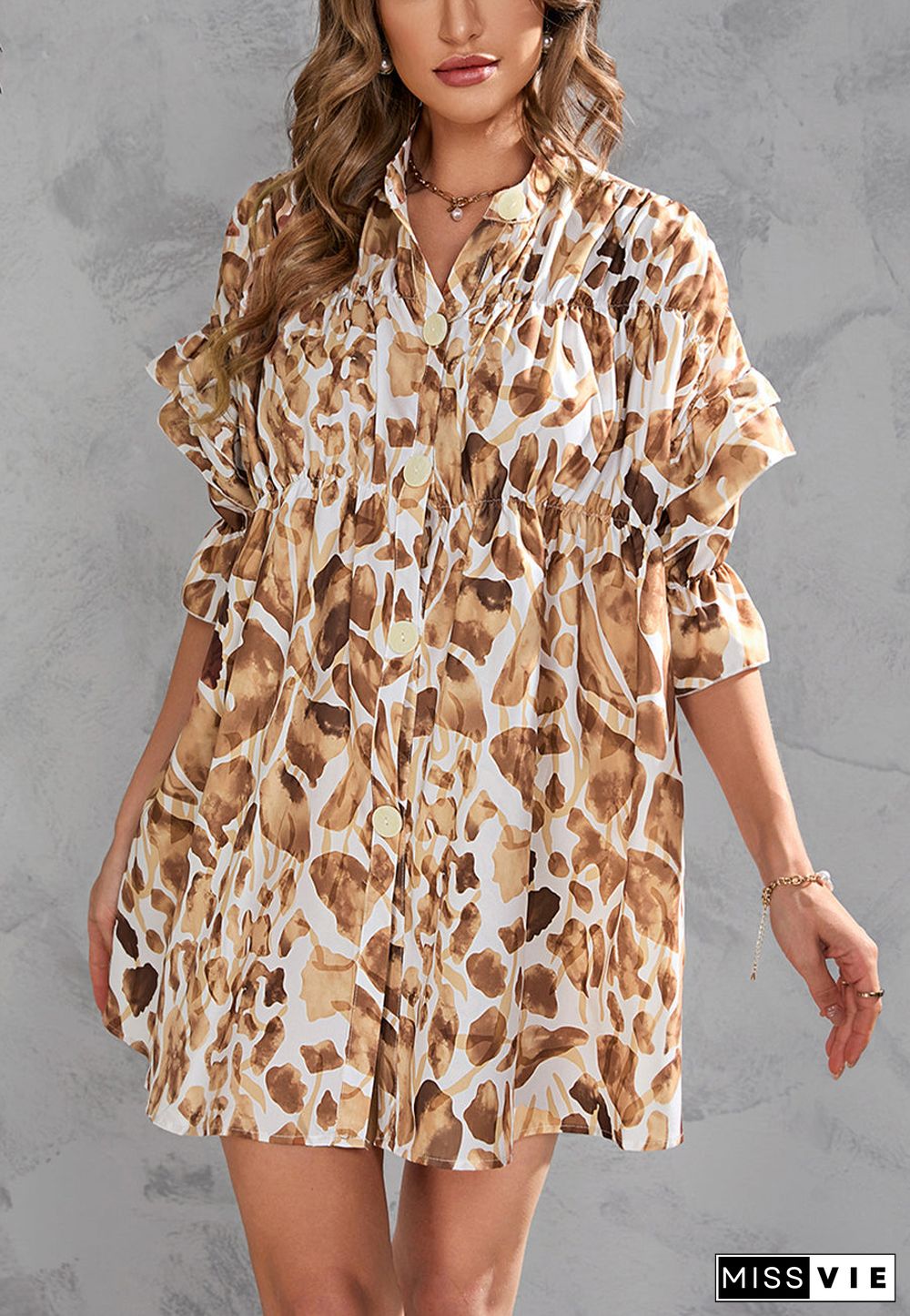 Printed Front Down Button Dress