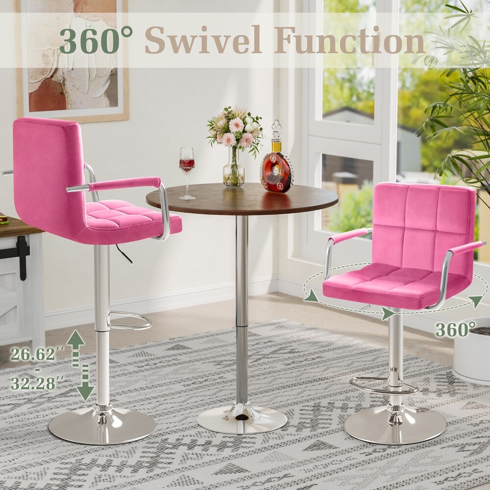 Furniwell Bar Stools Set of 2 Modern Height Adjustable Kitchen Counter Swivel Bar Stool with Armrest