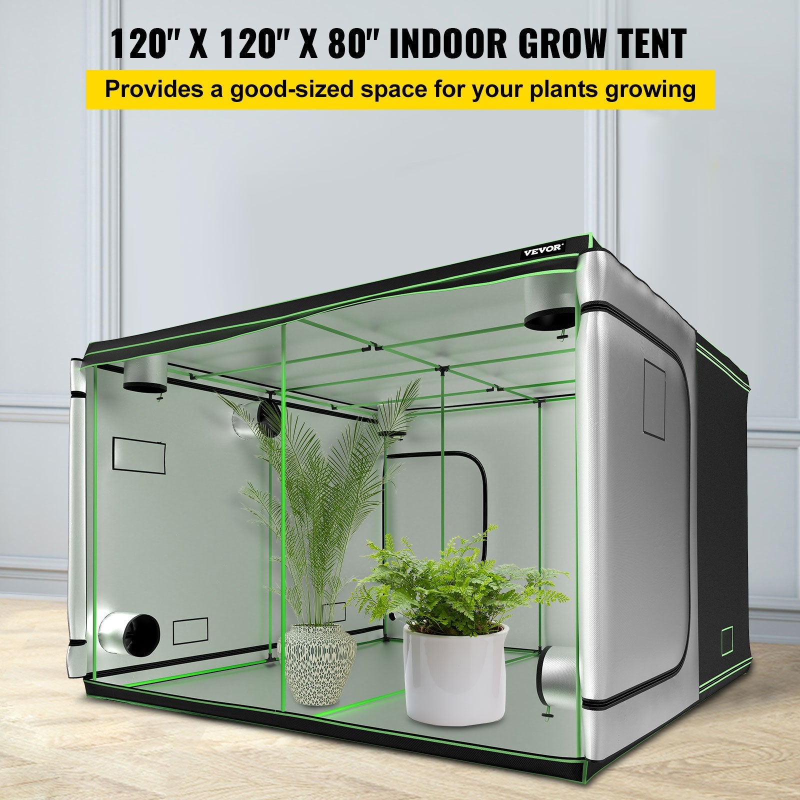 10'x10' Grow Tent for Indoor Plant Growing with Observation Windows and Removable Floor Tray， 120