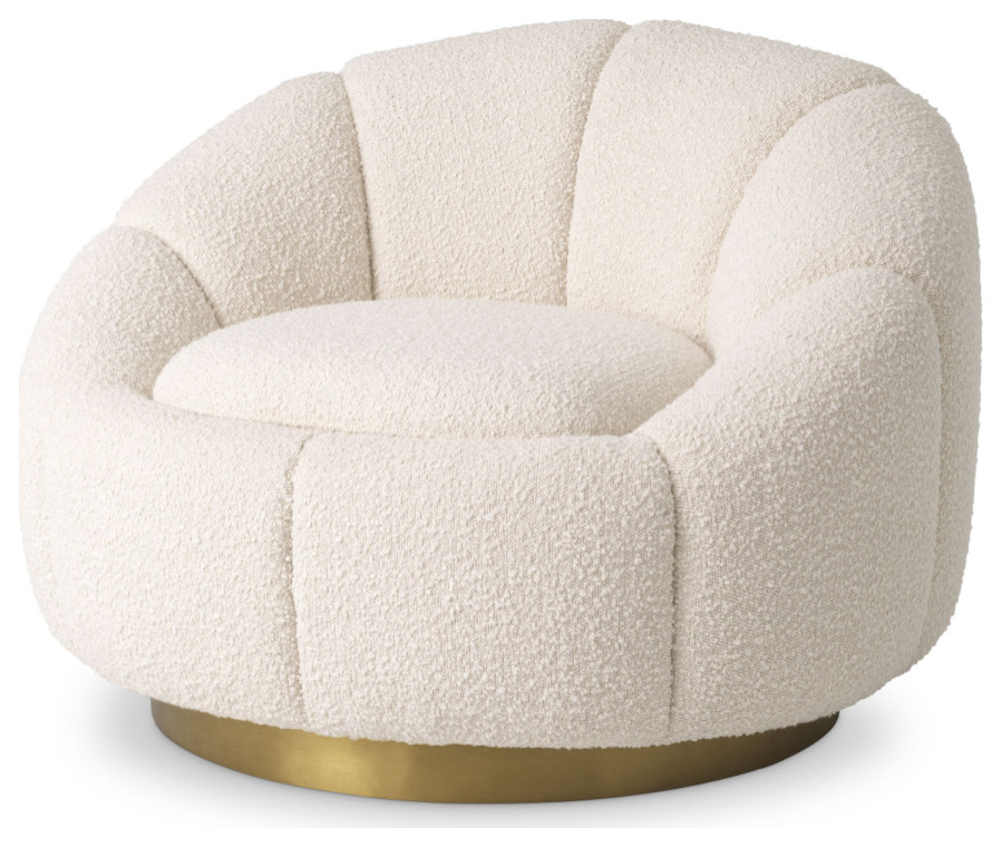 Cream Boucl√© Brass Base Swivel Chair  Eichholtz Inger   Contemporary   Armchairs And Accent Chairs   by Oroa   Distinctive Furniture  Houzz