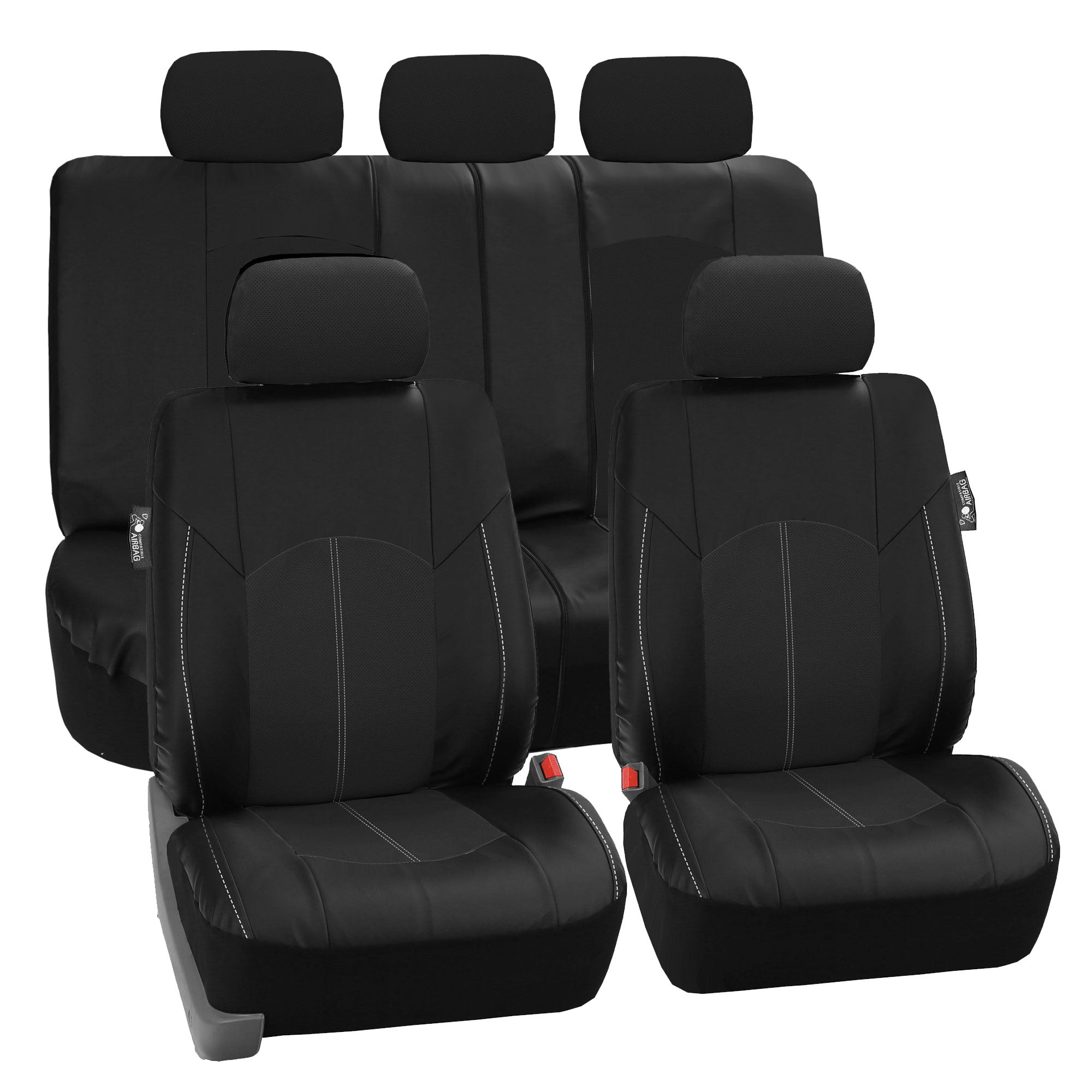 FH Group， Perforated Leather 3 Row Full Set Seat Covers for 7 Seaters SUV Van， 8 Colors