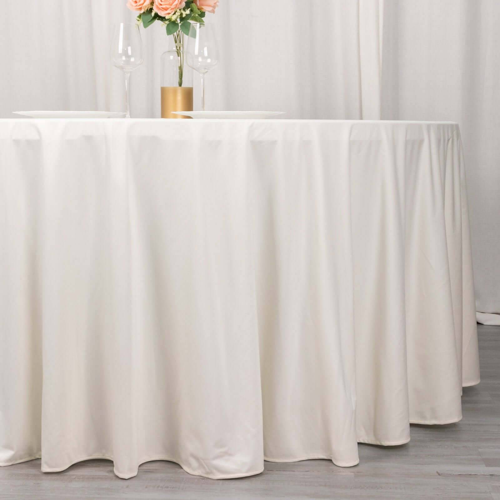 Ivory Premium Scuba Round Tablecloth, Wrinkle Free Polyester Seamless Tablecloth 120