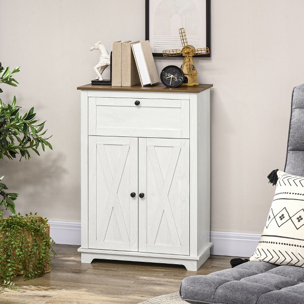 Homcom Farmhouse Storage Cabinet Sideboard With Double Doors Drawer And Adjustable Shelf For Kitchen Bedroom Living Room White