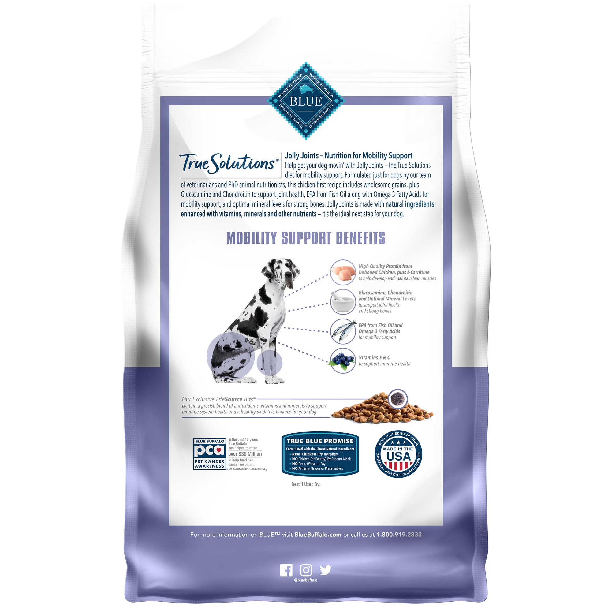 Blue Buffalo True Solutions Jolly Joints Natural Mobility Support Chicken Flavor Adult Dry Dog Food， 24 lbs.