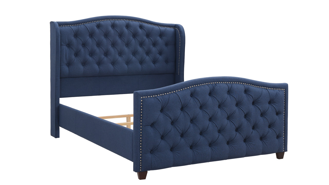 Marcella Tufted Wingback Queen Bed Dark Sapphire Blue