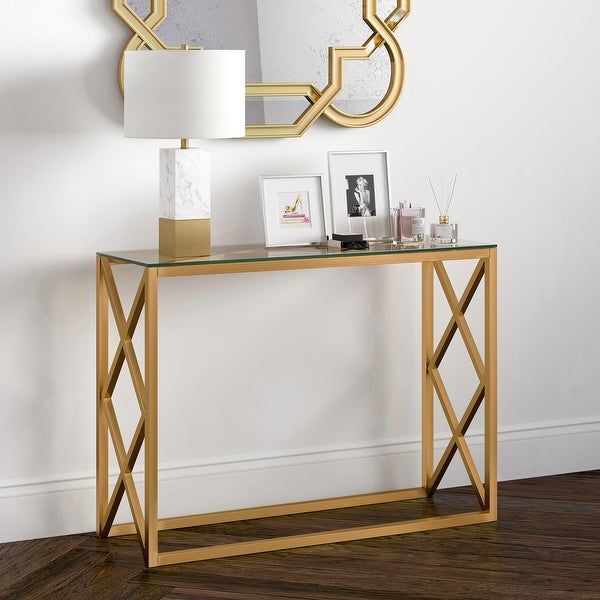 Silver Orchid Stifter Geometric X-base Metal/Glass Console Table