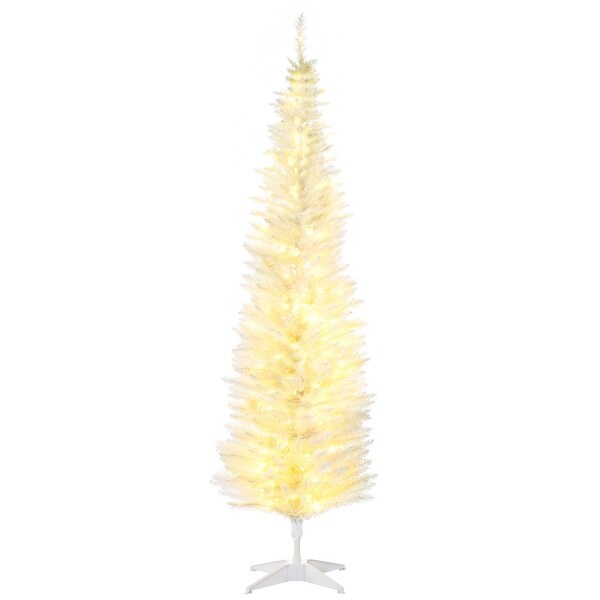 HOMCOM 6' Tall PreLit Slim Noble Fir Artificial Christmas Tree with Realistic Branches，200 Warm White LED Lights and 390 Tips