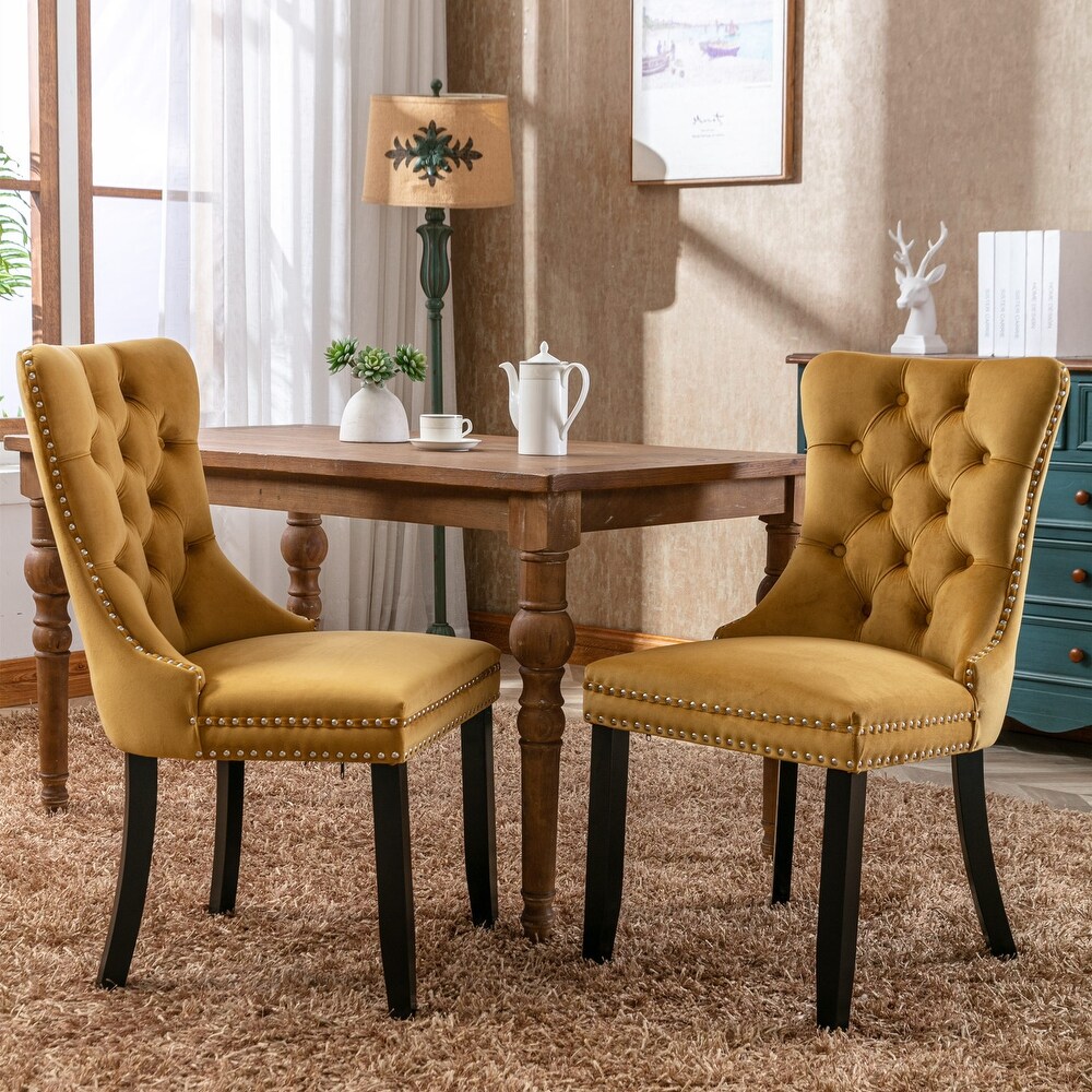 Set of 2 Modern High End Tufted Solid Wood Upholstered Dining Chair with Nailhead Trim