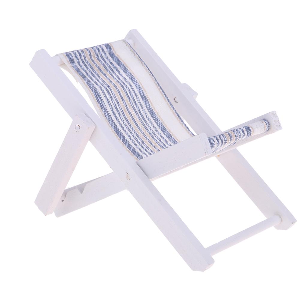 1:6 Dollhouse Mini Foldable Wooden Beach Chair Chaise Longue Outdoor Furniture Accessories (Irregular Stripe)