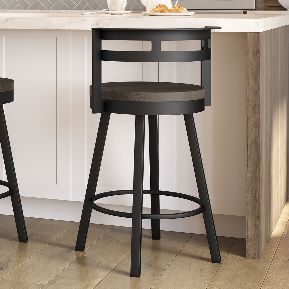 Amisco Vector Swivel Bar Stool with Distressed Wood Seat