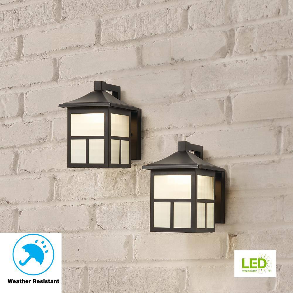 Hampton Bay Black LED Outdoor Wall Light Fixture with Frosted Textured Glass (2-Pack) BAL-012