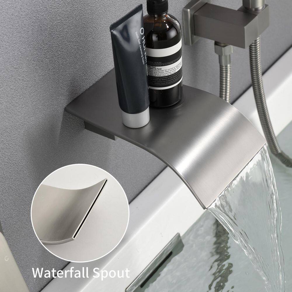 Nestfair Single-Handle Wall Mount Roman Tub Faucet with Hand Shower in Brushed Nickel SMD3016N