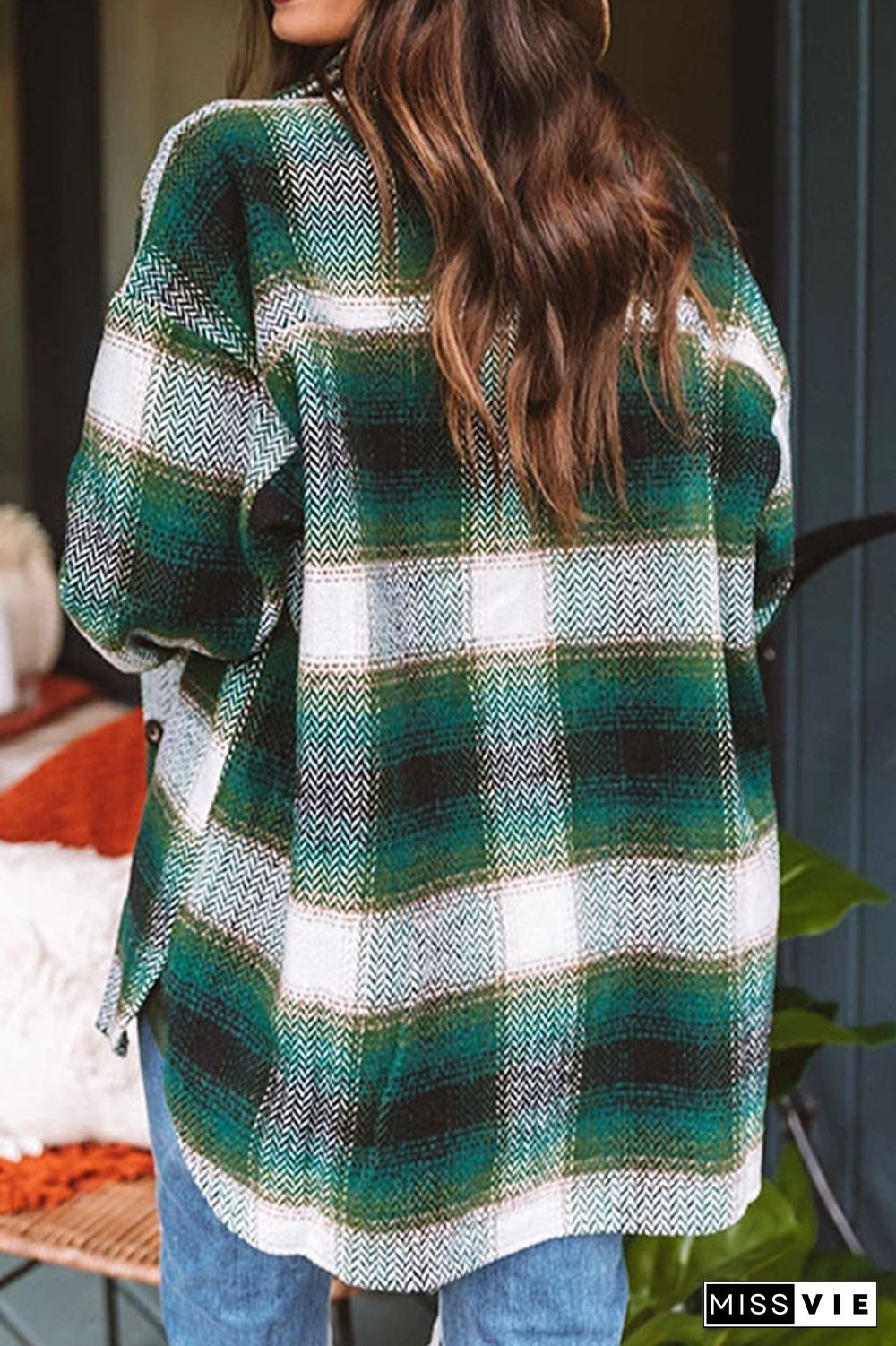 Plaid Pocket Open Button Jackets