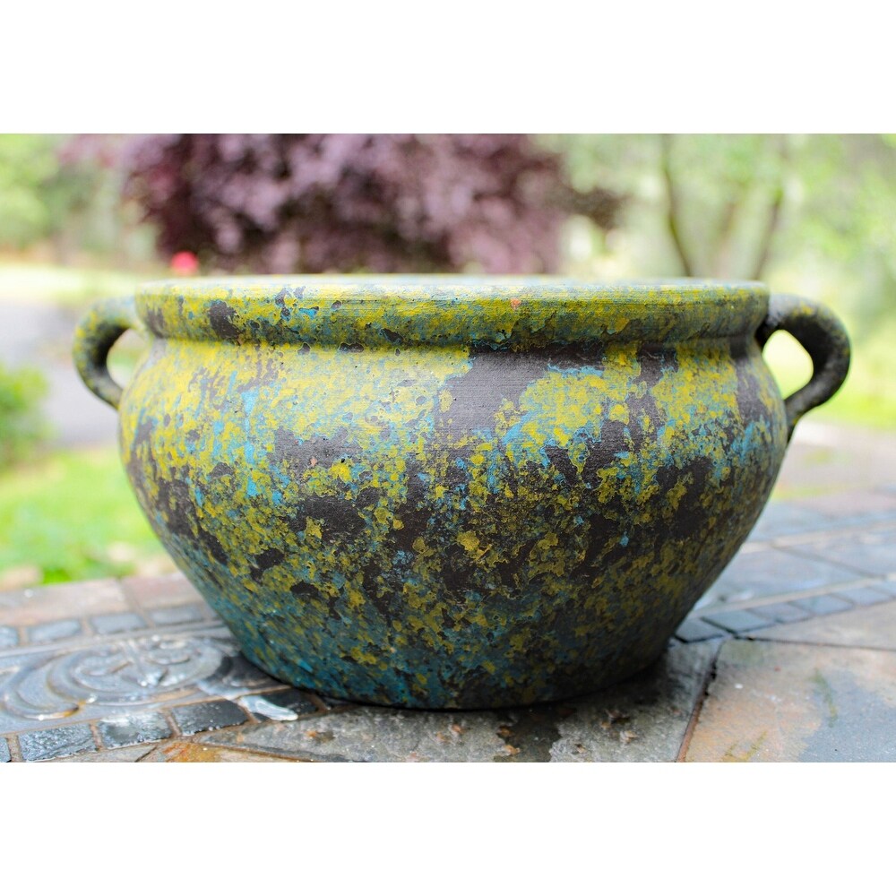 Green Earthen Ware Terracotta Vessel/Planter with Handles   10.5\